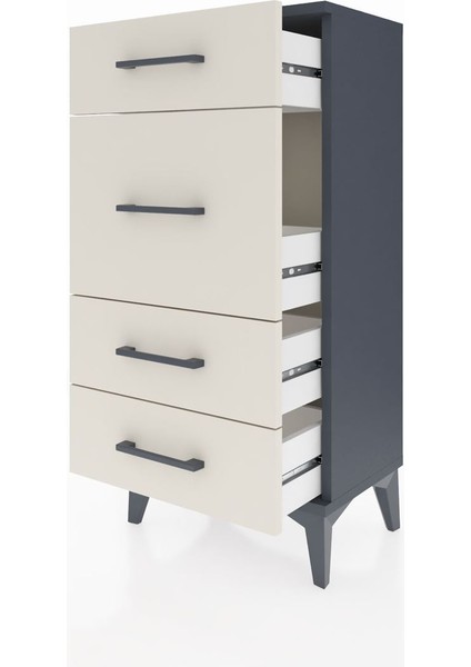 Arges Komodin 4 Çekmeceli 44X30X96 Antrasit-Aytaşı fırsatları