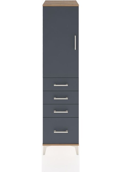 Hyperion Dolap 2 Raflı 4 Çekmeceli Tek Kapaklı 44X44X182 Çam-Antrasit