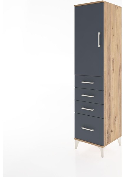 Hyperion Dolap 2 Raflı 4 Çekmeceli Tek Kapaklı 44X44X182 Çam-Antrasit modelleri