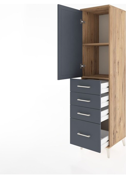 Hyperion Dolap 2 Raflı 4 Çekmeceli Tek Kapaklı 44X44X182 Çam-Antrasit fırsatları