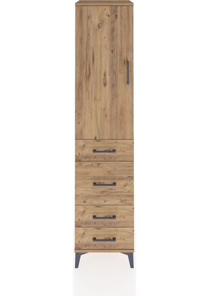 Hyperion Dolap 3 Raflı 4 Çekmeceli Tek Kapaklı 44X44X195 Çam-Çam