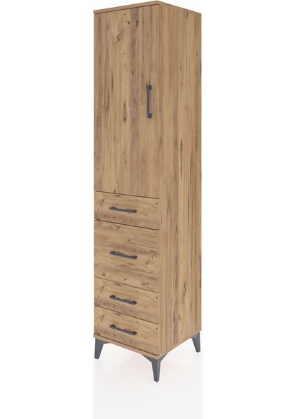 Hyperion Dolap 3 Raflı 4 Çekmeceli Tek Kapaklı 44X44X195 Çam-Çam modelleri