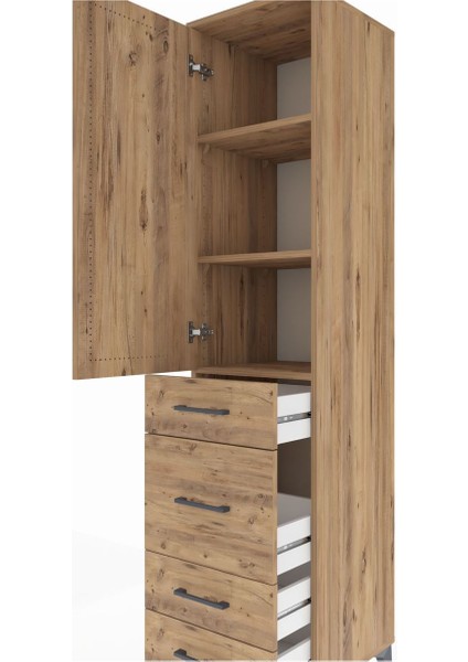 Hyperion Dolap 3 Raflı 4 Çekmeceli Tek Kapaklı 44X44X195 Çam-Çam indirimleri