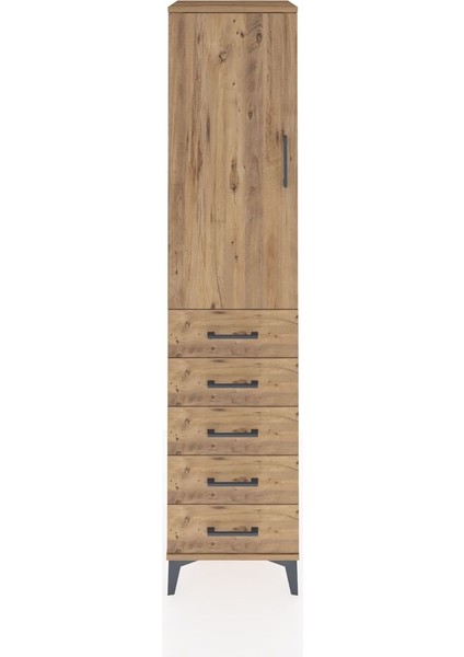 Hyperion Dolap 3 Raflı 5 Çekmeceli Tek Kapaklı 44X44X195 Çam-Çam