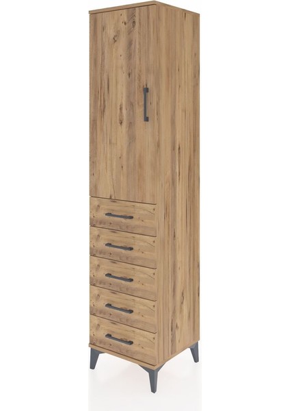 Hyperion Dolap 3 Raflı 5 Çekmeceli Tek Kapaklı 44X44X195 Çam-Çam modelleri