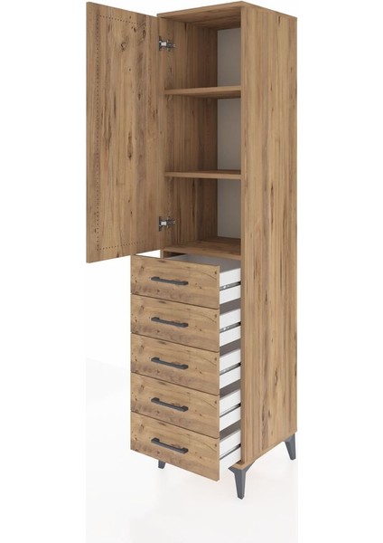 Hyperion Dolap 3 Raflı 5 Çekmeceli Tek Kapaklı 44X44X195 Çam-Çam fırsatları