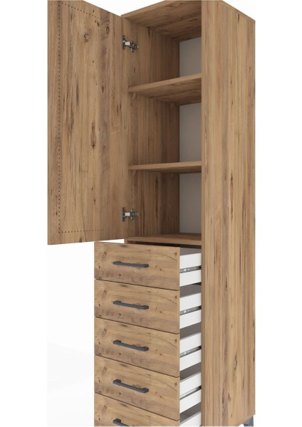 Hyperion Dolap 3 Raflı 5 Çekmeceli Tek Kapaklı 44X44X195 Çam-Çam indirimleri