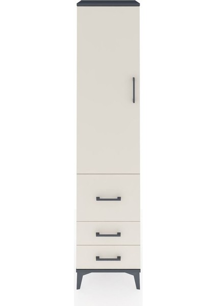 Hyperion Dolap 4 Raflı 3 Çekmeceli Tek Kapaklı 44X44X195 Antrasit-Aytaşı