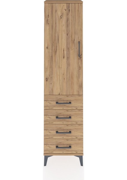 Arges Dolap Tek Raflı 4 Çekmeceli Tek Askılı 44X30X182 Çam-Çam
