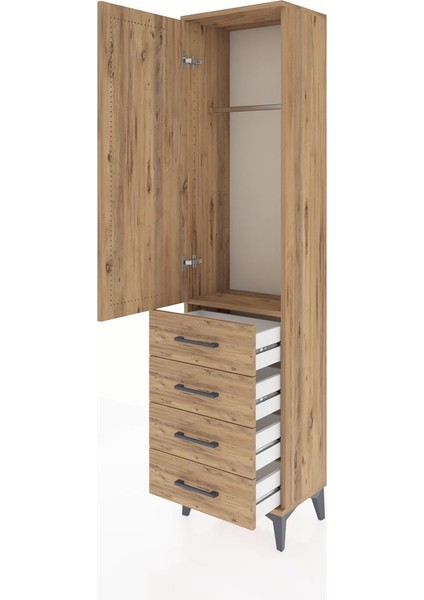 Arges Dolap Tek Raflı 4 Çekmeceli Tek Askılı 44X30X182 Çam-Çam fırsatları