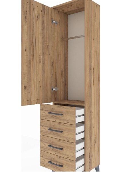 Arges Dolap Tek Raflı 4 Çekmeceli Tek Askılı 44X30X182 Çam-Çam indirimleri