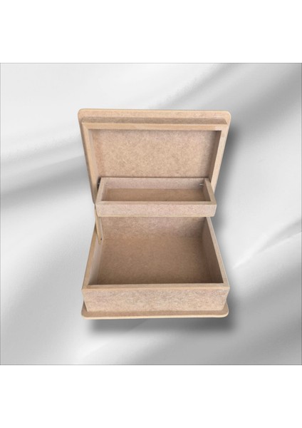 Ahşap Boyanabilir Asansörlü -Takı-Makyaj-Aksesuar-Küçük boy Dekoratif Çok Amaçlı Kutu