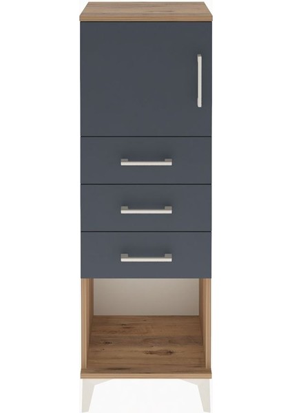 Arges Dolap Tek Raflı 3 Çekmeceli Tek Kapaklı 44X30X134 Çam-Antrasit