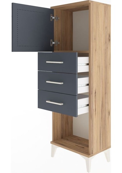 Arges Dolap Tek Raflı 3 Çekmeceli Tek Kapaklı 44X30X134 Çam-Antrasit fırsatları
