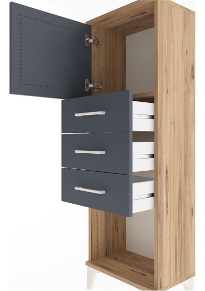 Arges Dolap Tek Raflı 3 Çekmeceli Tek Kapaklı 44X30X134 Çam-Antrasit indirimleri