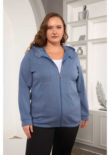 Büyük Beden Fermuarlı Cepli Spor Eşofman Üstü