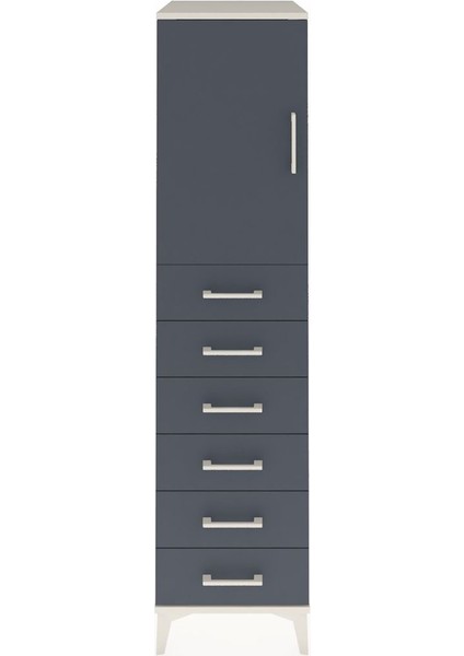 Kronos Dolap Tek Raflı 6 Çekmeceli Tek Kapaklı 44X59X182 Aytaşı-Antrasit