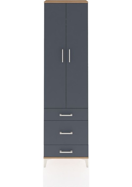 Arges Dolap 2 Raflı 3 Çekmeceli Tek Askılı 60X30X221 Çam-Antrasit