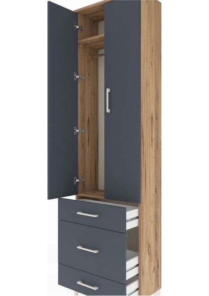 Arges Dolap 2 Raflı 3 Çekmeceli Tek Askılı 60X30X221 Çam-Antrasit indirimleri
