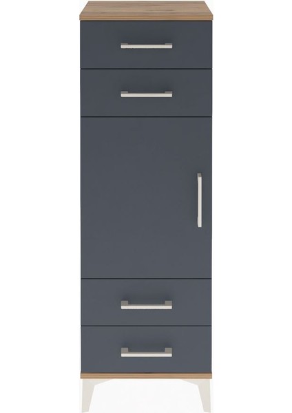 Arges Dolap 2 Raflı 4 Çekmeceli Tek Kapaklı 44X30X134 Çam-Antrasit