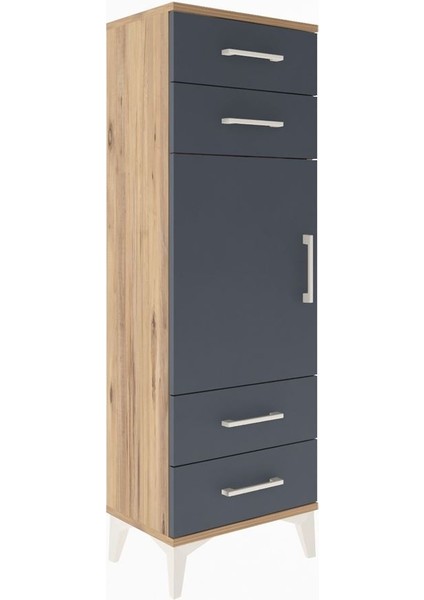 Arges Dolap 2 Raflı 4 Çekmeceli Tek Kapaklı 44X30X134 Çam-Antrasit fiyatları