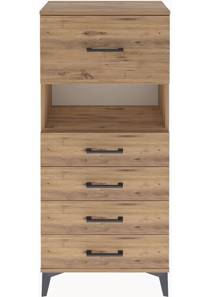 Arges Dolap Tek Raflı 5 Çekmeceli 60X30X134 Çam-Çam