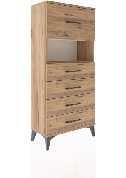 Arges Dolap Tek Raflı 5 Çekmeceli 60X30X134 Çam-Çam fiyatları