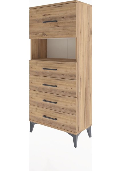 Arges Dolap Tek Raflı 5 Çekmeceli 60X30X134 Çam-Çam modelleri