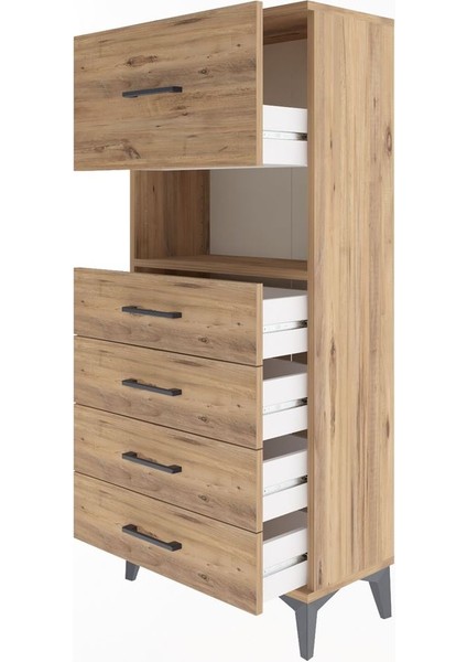 Arges Dolap Tek Raflı 5 Çekmeceli 60X30X134 Çam-Çam fırsatları