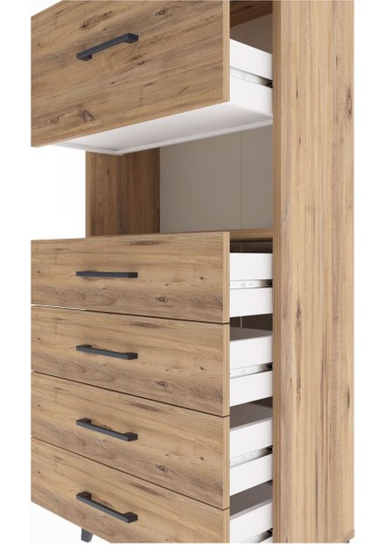 Arges Dolap Tek Raflı 5 Çekmeceli 60X30X134 Çam-Çam indirimleri