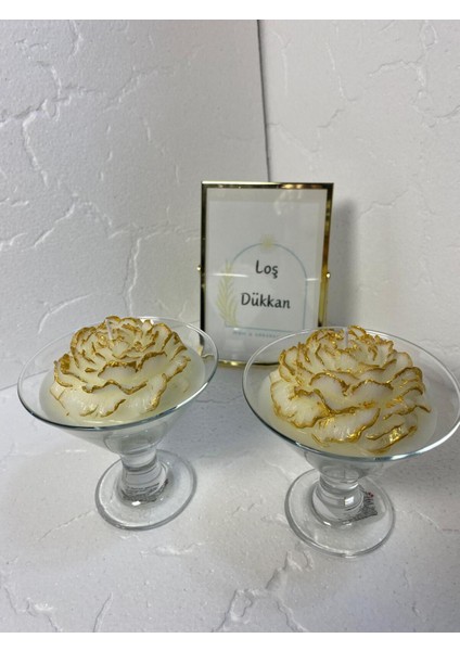 1 Adet Gold Geçişli Şakayık Çiçekli Dekoratif Cam Kase Özel Tasarım Kokulu Aromaterapi Mum