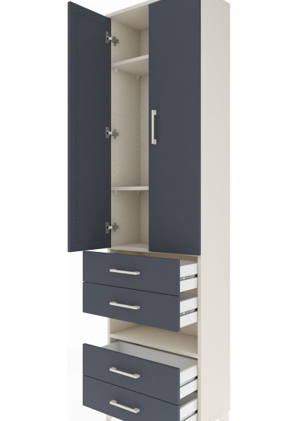 Arges Dolap 4 Raflı 4 Çekmeceli 2 Kapaklı 60X30X221 Aytaşı-Antrasit indirimleri