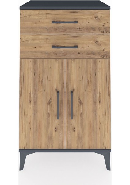 Hyperion Komodin Tek Raflı 2 Çekmeceli 2 Kapaklı 60X44X106 Antrasit-Çam