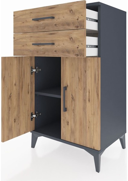 Hyperion Komodin Tek Raflı 2 Çekmeceli 2 Kapaklı 60X44X106 Antrasit-Çam fırsatları