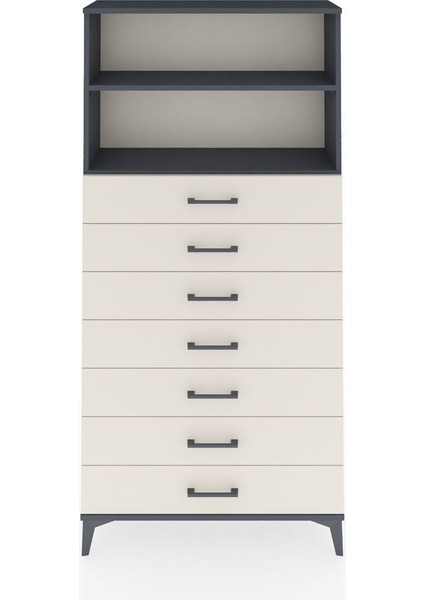 Arges Dolap 2 Raflı 7 Çekmeceli 88X30X182 Antrasit-Aytaşı