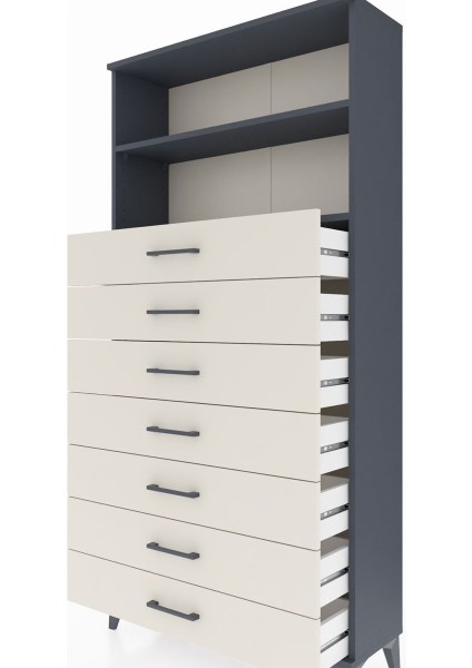Arges Dolap 2 Raflı 7 Çekmeceli 88X30X182 Antrasit-Aytaşı indirimleri