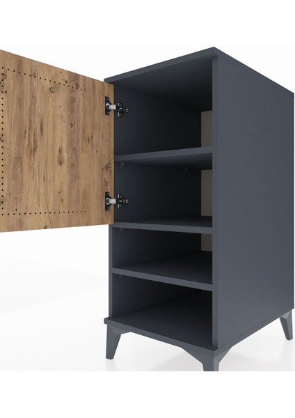 Kronos Komodin 3 Raflı Tek Kapaklı 44X59X96 Antrasit-Çam indirimleri