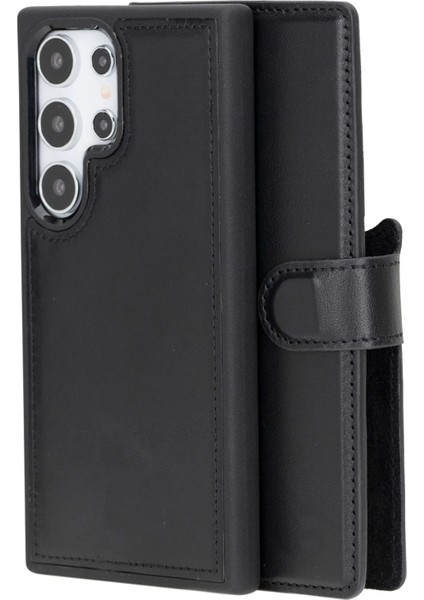 Samsung Galaxy S24 Ultra Uyumlu, Deri Cüzdanlı Kılıf, Parlak Siyah fiyatları