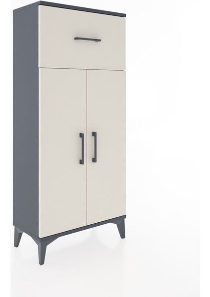 Hyperion Dolap 2 Raflı Tek Çekmeceli 2 Kapaklı 60X44X134 Antrasit-Aytaşı fiyatları