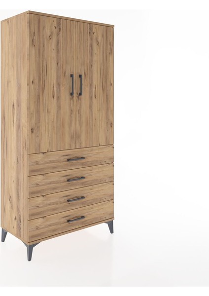 Hyperion Dolap Tek Raflı 4 Çekmeceli Tek Askılı 88X44X182 Çam-Çam fiyatları