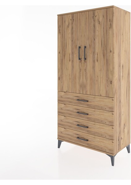 Hyperion Dolap Tek Raflı 4 Çekmeceli Tek Askılı 88X44X182 Çam-Çam modelleri