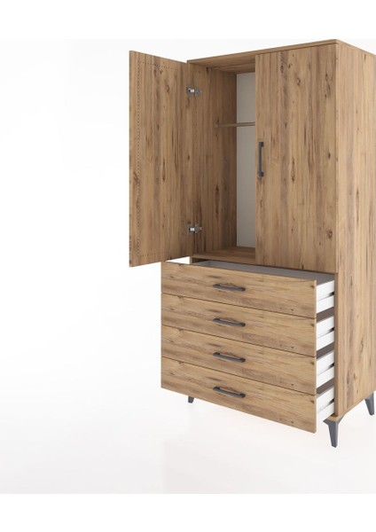 Hyperion Dolap Tek Raflı 4 Çekmeceli Tek Askılı 88X44X182 Çam-Çam fırsatları