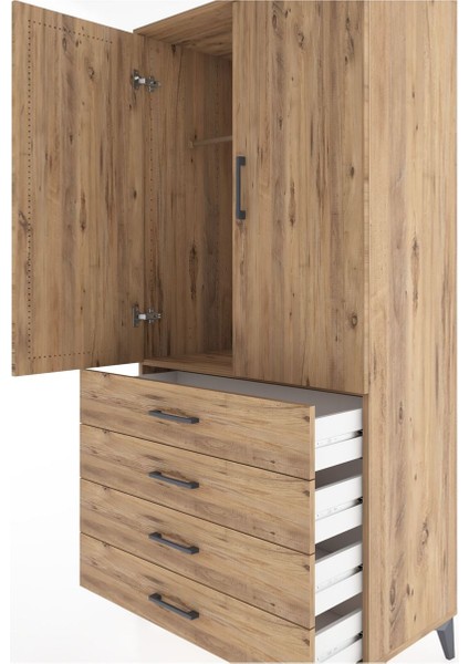 Hyperion Dolap Tek Raflı 4 Çekmeceli Tek Askılı 88X44X182 Çam-Çam indirimleri
