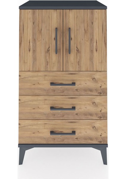 Hyperion Komodin 2 Raflı 3 Çekmeceli 2 Kapaklı 60X44X106 Antrasit-Çam
