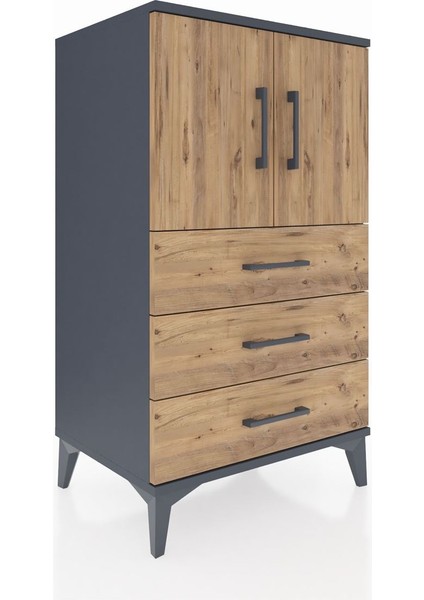 Hyperion Komodin 2 Raflı 3 Çekmeceli 2 Kapaklı 60X44X106 Antrasit-Çam fiyatları
