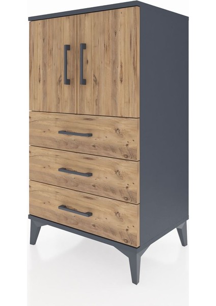 Hyperion Komodin 2 Raflı 3 Çekmeceli 2 Kapaklı 60X44X106 Antrasit-Çam modelleri