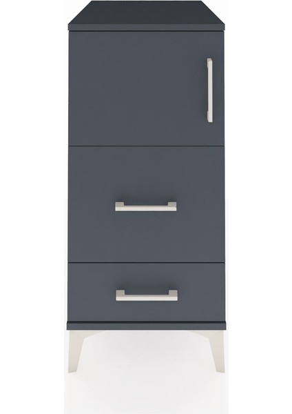 Kronos Komodin Tek Raflı 2 Çekmeceli Tek Kapaklı 44X59X96 Antrasit-Antrasit
