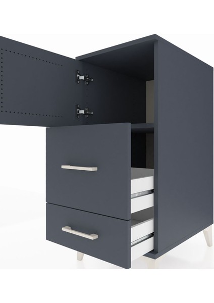 Kronos Komodin Tek Raflı 2 Çekmeceli Tek Kapaklı 44X59X96 Antrasit-Antrasit indirimleri