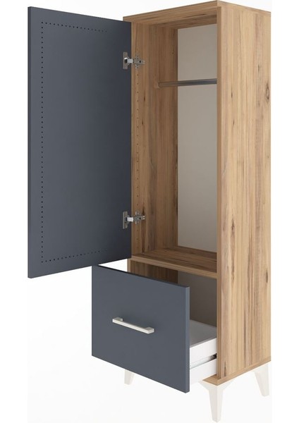 Arges Dolap Tek Raflı Tek Çekmeceli Tek Askılı 44X30X134 Çam-Antrasit fırsatları