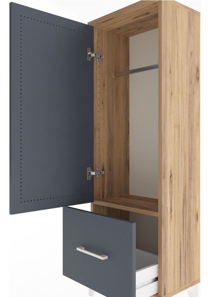 Arges Dolap Tek Raflı Tek Çekmeceli Tek Askılı 44X30X134 Çam-Antrasit indirimleri